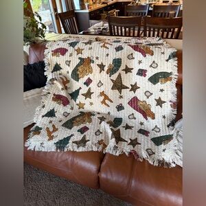 Vintage Crown Crafts Christmas cotton throw blanket